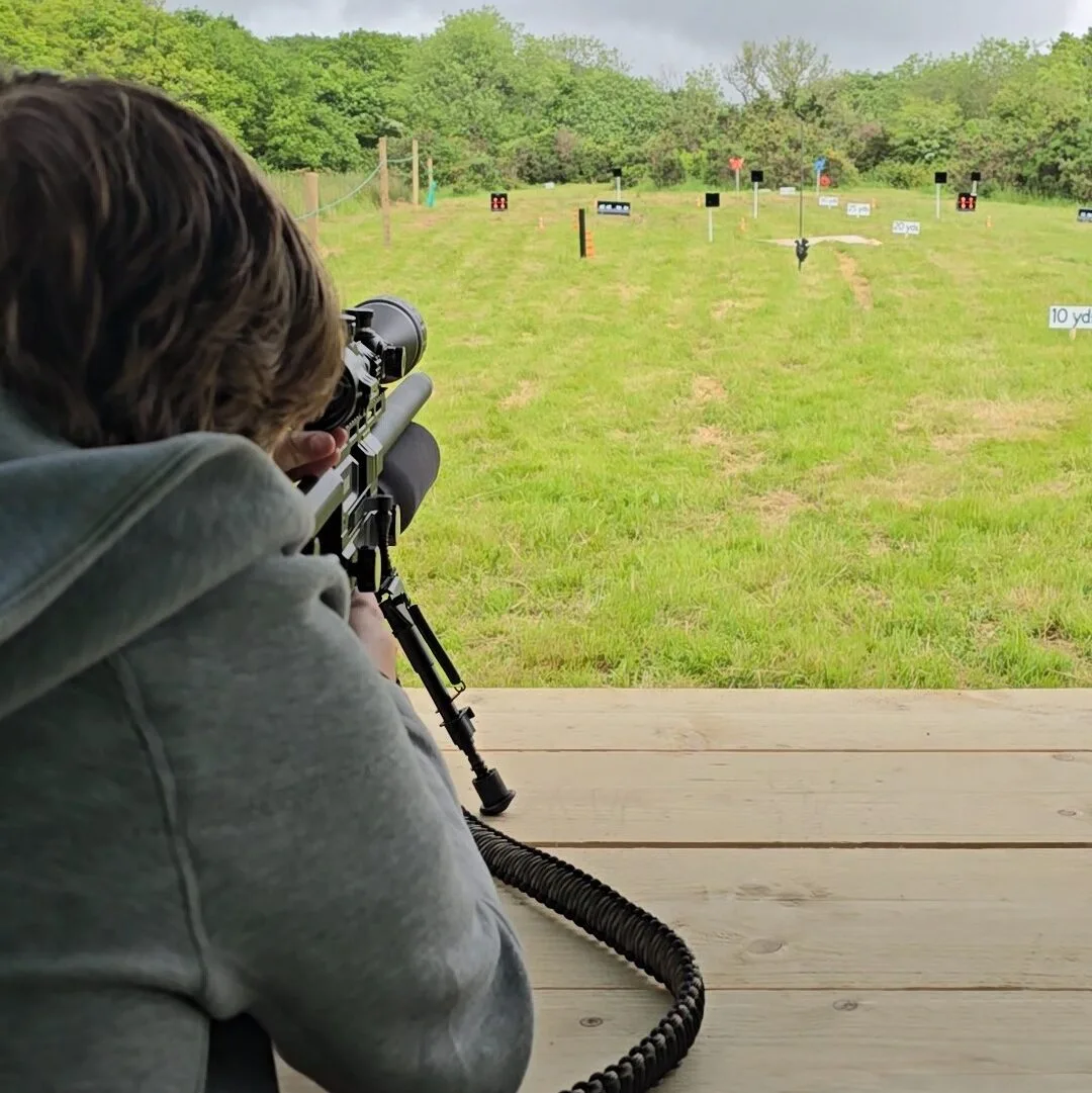 Taking aim on the air rifle range at Black Mountain